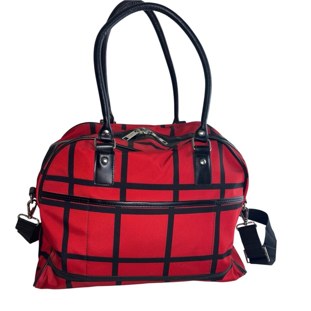 Isaac Mizrahi Hamilton Tote Red Black with Silver Hardware - Picture 2 of 13